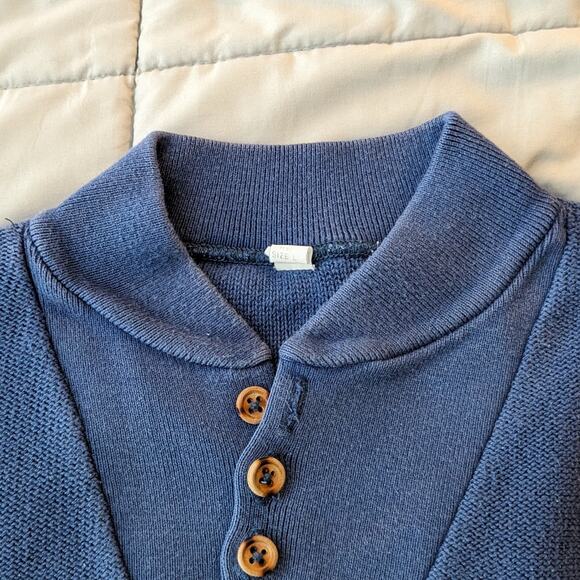 Men's 1/4 Button Pullover Sweater Large Blue Knit Casual Office Warm - Picture 4 of 4